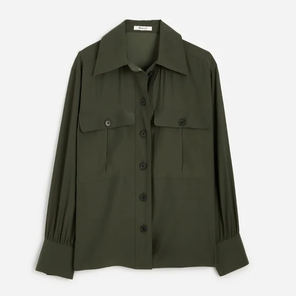 Madewell $168 Dark Green Silk Utility Button-Up Shirt Women's Size S NWT - Picture 3 of 9
